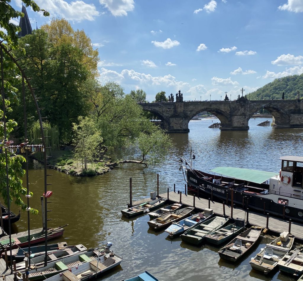 View on Charles Bridge from a little harbour