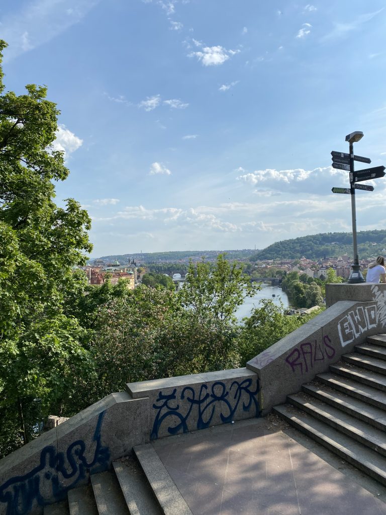 Stairs Up to the Metronom with View over Vltava River
